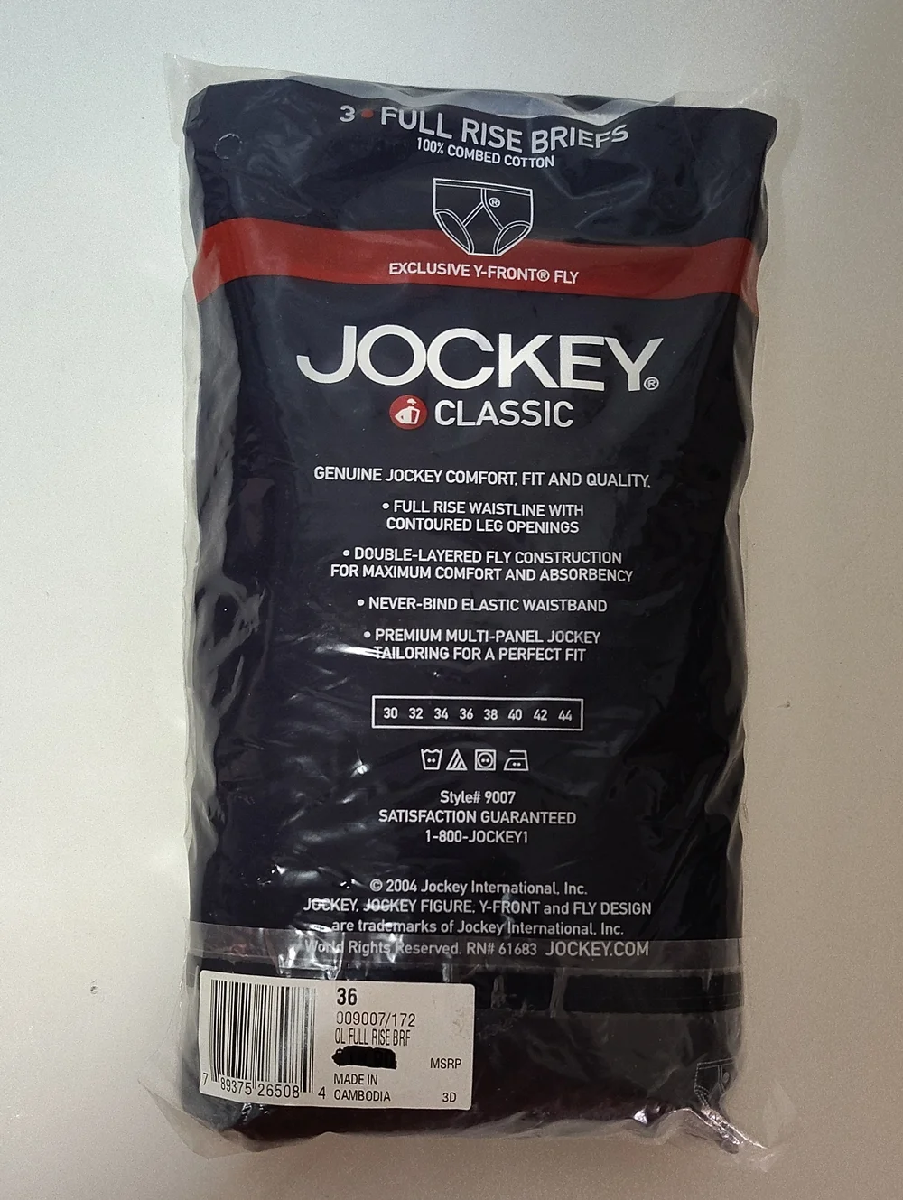 Vintage 2004 Jockey C Men’s Full Rise Briefs In Assorted Colors -3 Pack -Size 36